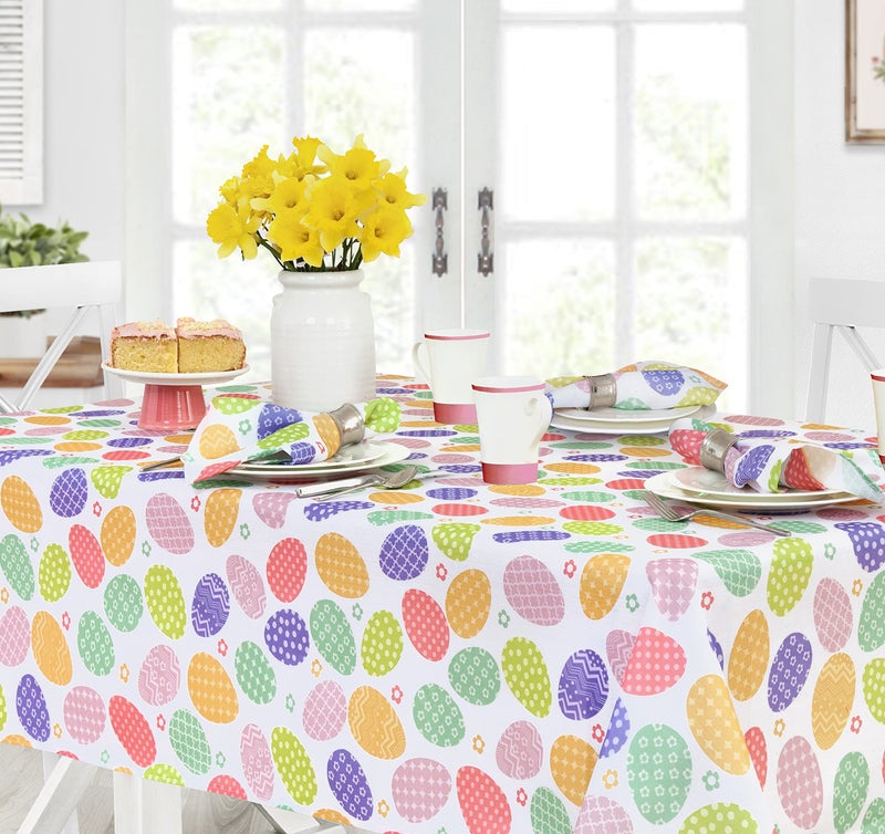 Newbridge Colored Easter Egg Hunt Fabric Napkins Polka Dot and Floral Easter Eggs Winkle Free and Stain Resistant Spring Napkins, Set of 8 Napkins - Image 3